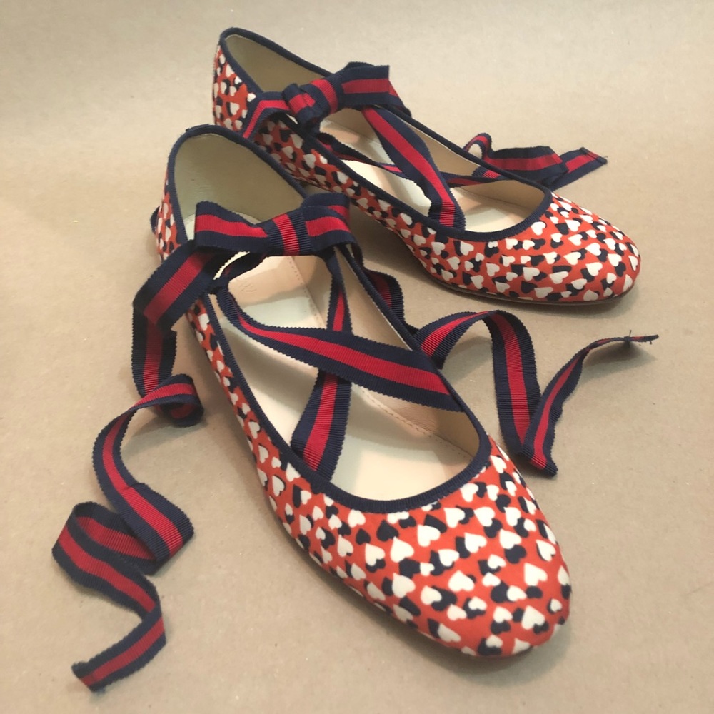 J. Crew Lace-up Pumps in Heart Print
